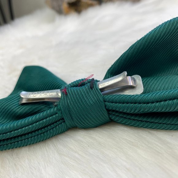Vintage Green Fabric Clip On Bowtie - Picture 3 of 6